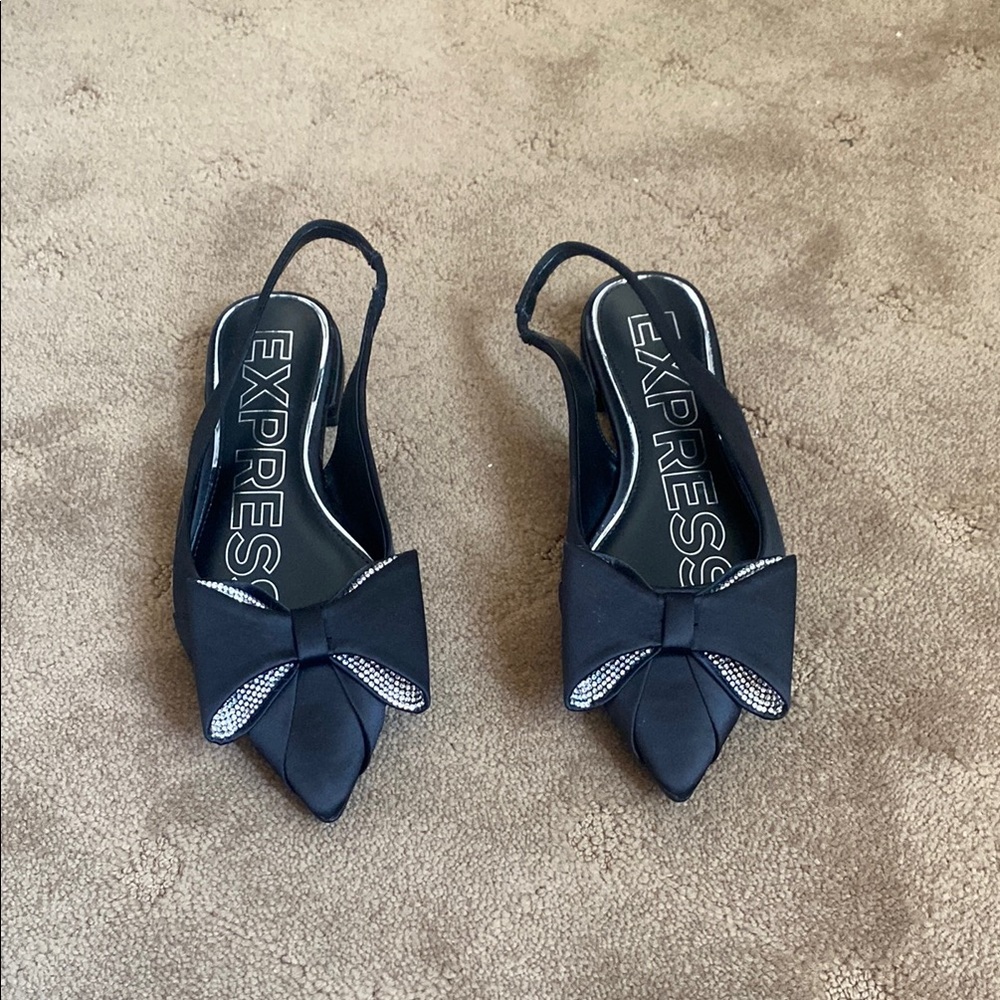 Express Black Slingback Bow Heels